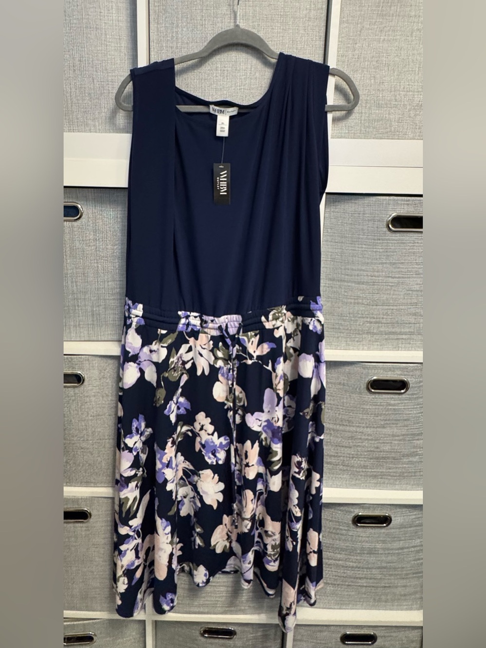 White House Black Market Solid Navy Scoop Neck Dress